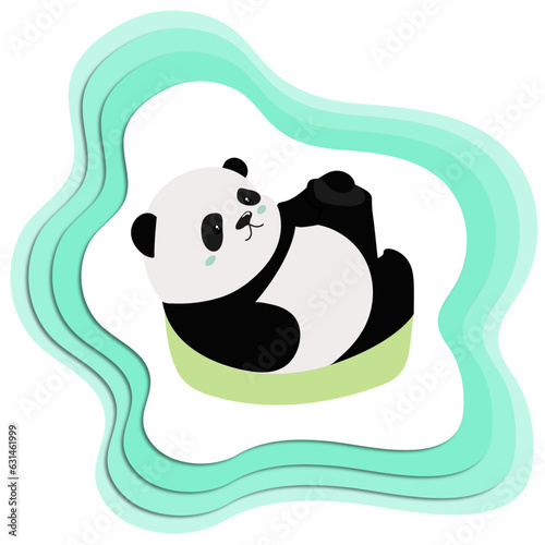 Lindo panda en una tina sobre un fondo con degradado de sombras