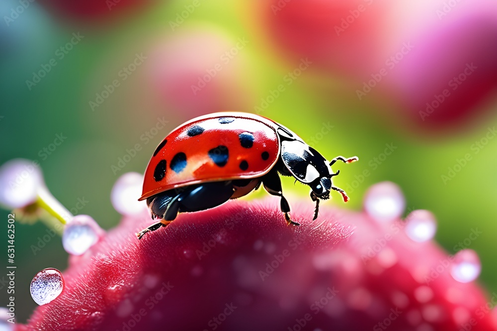 Obraz premium Colorful Visitor: Vivid Ladybug on a Colorful Surface. Generative AI