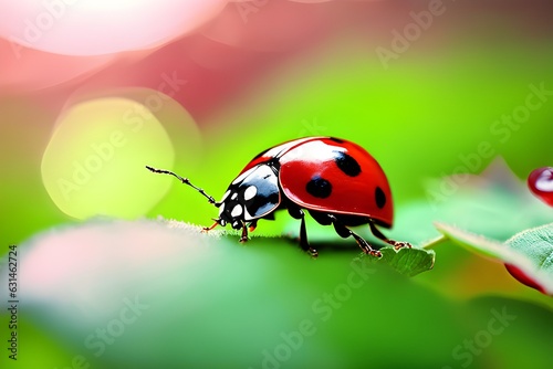 Colorful Visitor: Vivid Ladybug on a Colorful Surface. Generative AI