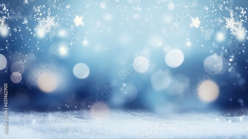 Christmas winter background with snow and blurred bokeh.Merry christmas and happy new year greeting card with copy-space Generative AI © Suleyman