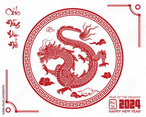 Dragon 2024. Happy Vietnamese new year of the dragon (Translation : Happy new year )	