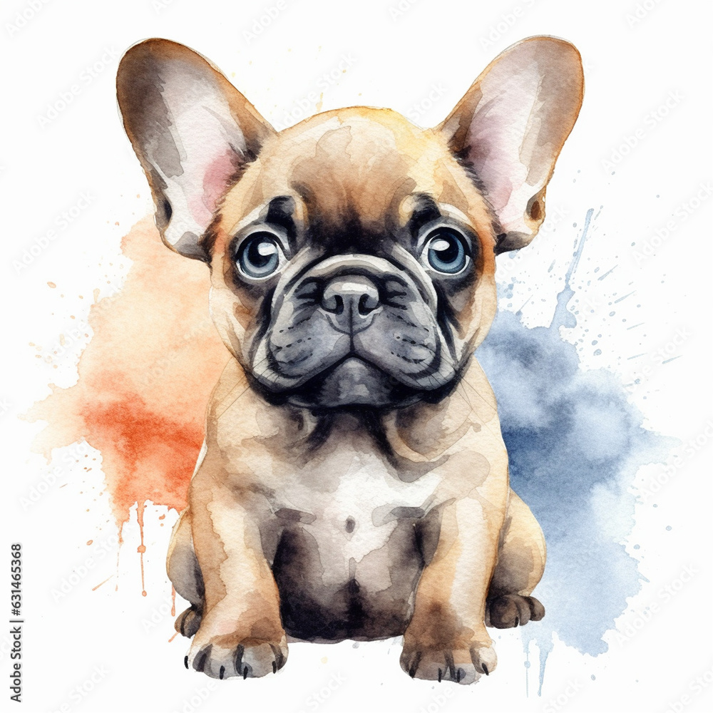Cute bulldog puppy in watercolor style