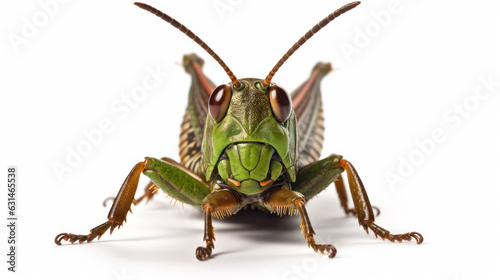 Green grasshopper isolated on white, AI generated