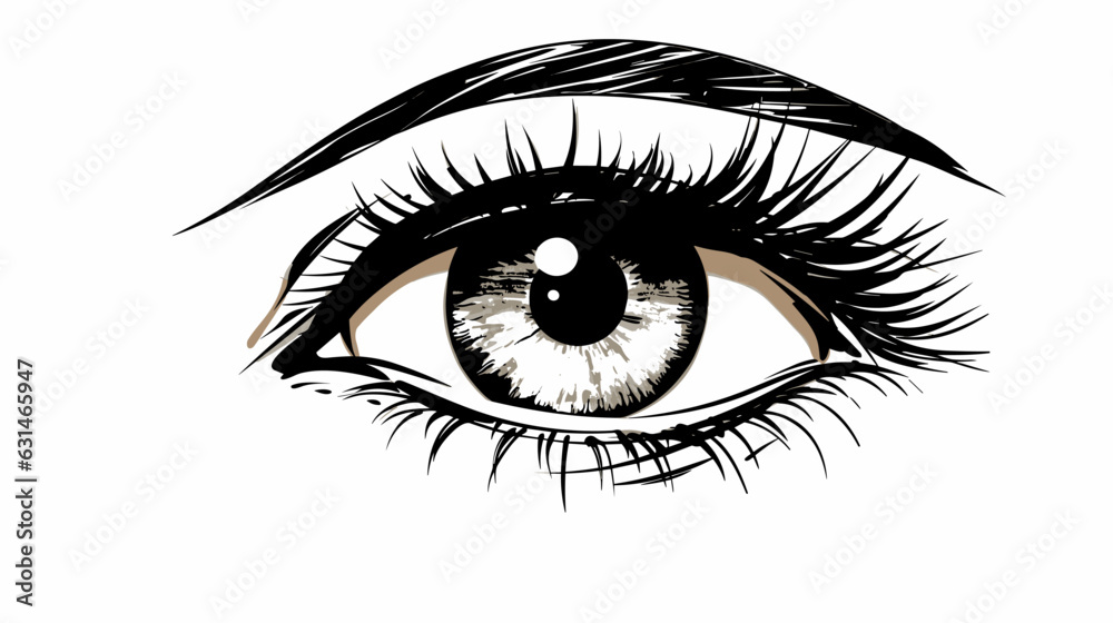 Drawing female eyes with eyebrow vector