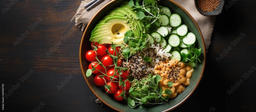 Recipe for a vegan, detoxifying green Buddha bowl featuring quinoa, avocado, cucumber, spinach,