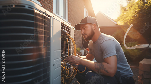 Electrician installing heat pump
