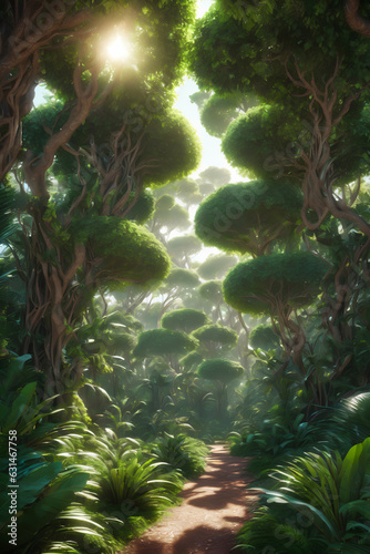 Landscape illustration of jungle lush green nature plant