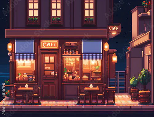 Pixel art illustration of a cozy cafe side view © BabyQ