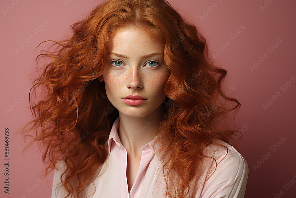 Generative ai studio portrait of albino and ginger beautiful woman on colour background Generative ai studio portrait of albino and ginger beautiful woman on colour background