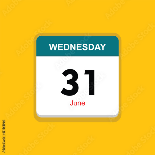  june 31 wednesday icon with yellow background, calender icon