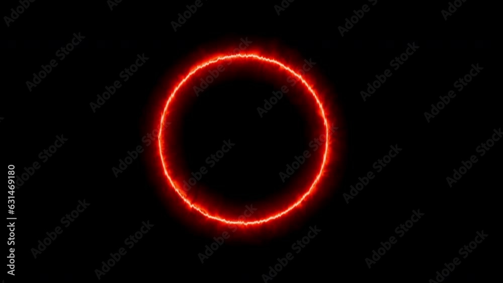Glowing ring neon red on light trail, animation background