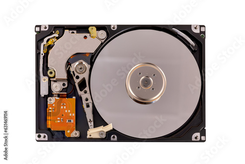 open hard disk drive isolated, transparent background, png photo