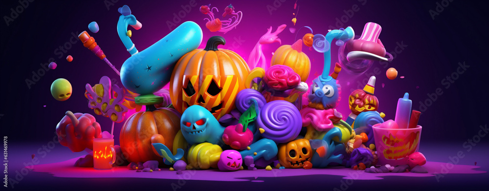 sweet party celebration candy purple spider halloween holiday pumpkin orange. Generative AI.