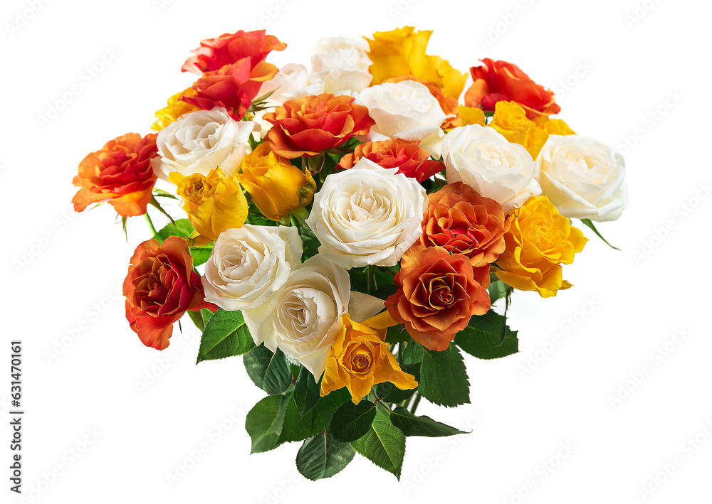 Bouquet of multi-colored roses. Isolate on white background