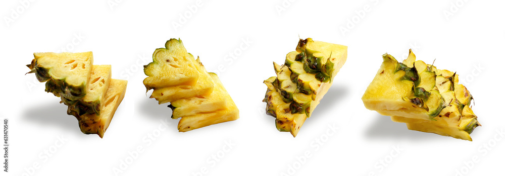 Naklejka premium Pineapple slices stacked isolated on white
