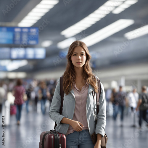 woman with luggage at airport, suitcase, girl, lady, train