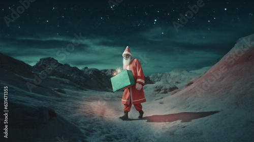 costume holiday mountain christmas winter santa sky nature night snow. Generative AI.