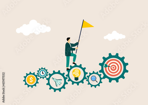 Business mentor helps to improve career, help and self development strategy flat style design business concept. vector illustration.	
