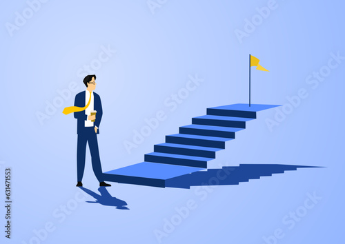 Business mentor helps to improve career  help and self development strategy flat style design business concept. vector illustration.  