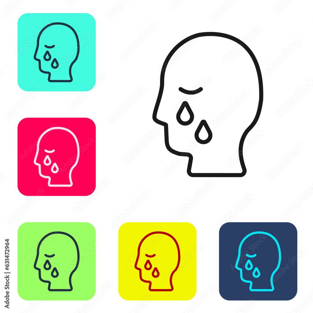 Black line Man graves funeral sorrow icon isolated on white background. The emotion of grief, sadness, sorrow, death. Set icons in color square buttons. Vector Black line Man graves funeral sorrow icon isolated on white background. The emotion of grief, sadness, sorrow, death. Set icons in color square buttons. Vector