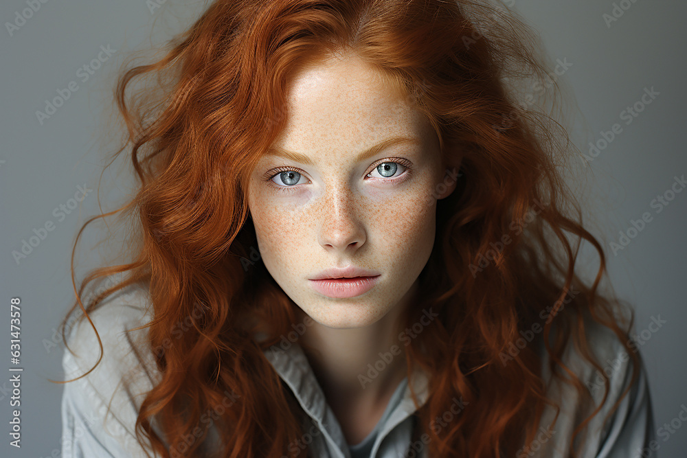 Generative ai studio portrait of albino and ginger beautiful woman on colour background Generative ai studio portrait of albino and ginger beautiful woman on colour background