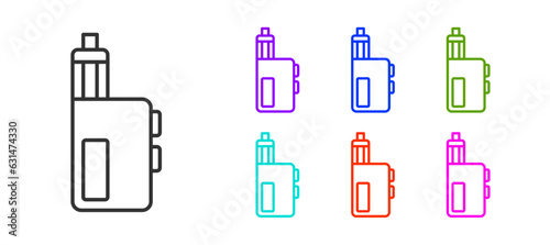 Black line Vape mod device icon isolated on white background. Vape smoking tool. Vaporizer Device. Set icons colorful. Vector