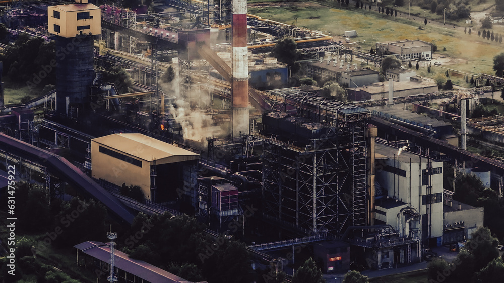 Smog and pollution concept and global warming concept, coal fired power station power plant. Damage power station. Short circuit at the transformer at high voltage substation and a lot of fire. Smog and pollution concept and global warming concept, coal fired power station power plant. Damage power station. Short circuit at the transformer at high voltage substation and a lot of fire.