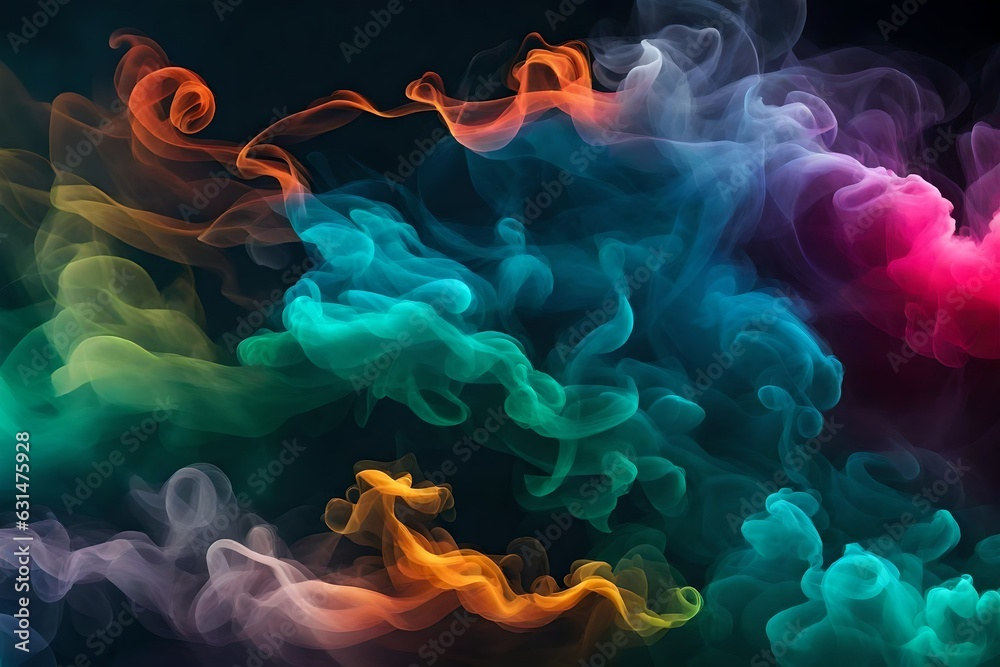 Fototapeta premium Abstract colorful, Multicolored smoke spreading, Bright background for advertising or design, Wallpaper for Gadget. Neon-lighted smoke texture, Blowing clouds, Generative AI