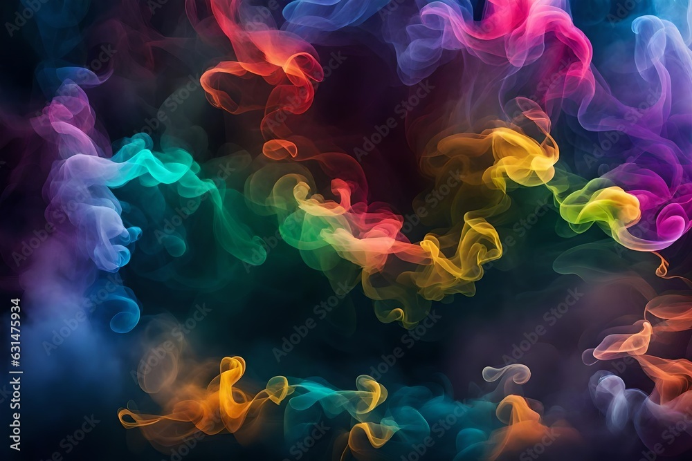 Abstract colorful, Multicolored smoke spreading, Bright background for advertising or design, Wallpaper for Gadget. Neon-lighted smoke texture, Blowing clouds, Generative AI