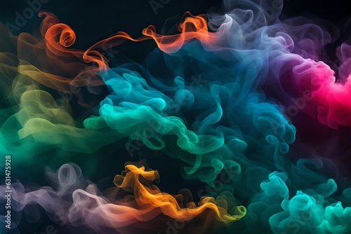 Abstract colorful, Multicolored smoke spreading, Bright background for advertising or design, Wallpaper for Gadget. Neon-lighted smoke texture, Blowing clouds, Generative AI © RBGallery