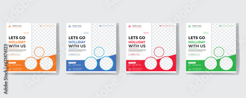 Set of travel sale social media post template. Web banner, flyer or poster for travelling agency business offer promotion. Holiday and tour advertisement banner design