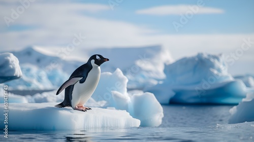 Billede på lærred A Penguin standing on a Ice Floe in the Arctic Ocean