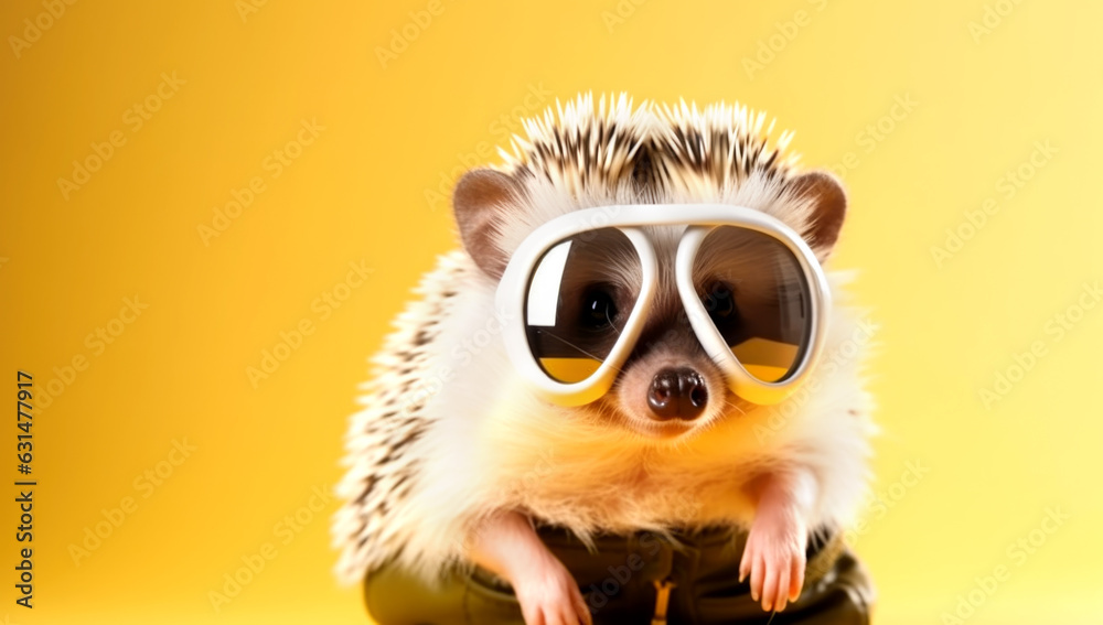 cute hedgehog with glasses, AI generated
