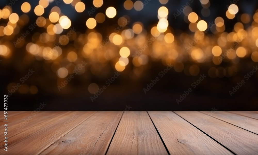 Empty wooden table and bokeh light background. For product display Empty wooden table and bokeh light background. For product display