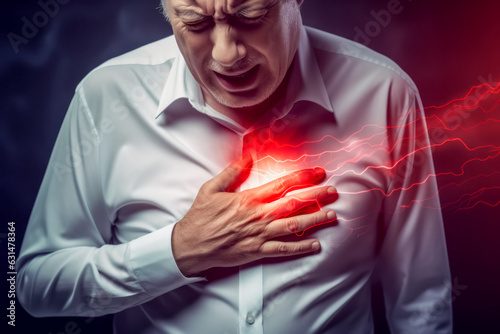 Abstract image of a man with chest pain. Health concept. Background with selective focus and copy space. AI generated © top images
