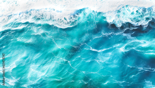 Beach and waves from top view. Turquoise water background from top view. Summer seascape from air. Top view from drone. Travel concept and idea  view of the ocean from above  generated AI 
