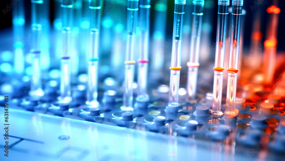 laboratory flasks and test tubes close-up, AI generated