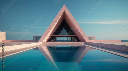 Modern triangle architecture design with pool made with Ai generative technology © Jixster