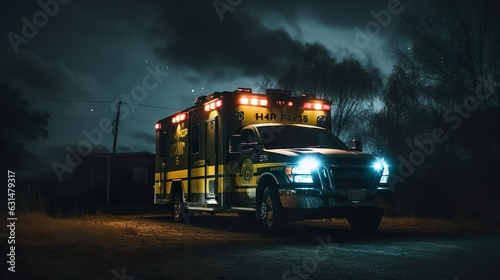 Ambulance at night made with Ai generative technology, Property is fictional