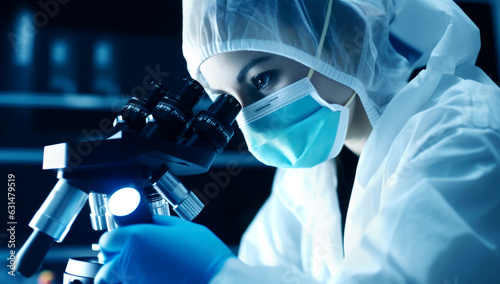A medic in the laboratory conducts research through a microscope. The reproductive system is analyzed in the hospital. A woman studies artificial insemination. The girl looks , made with AI gereration