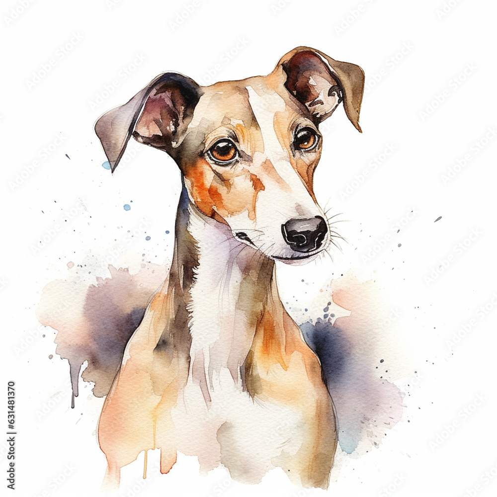 Cute greyhound puppy in watercolor style 