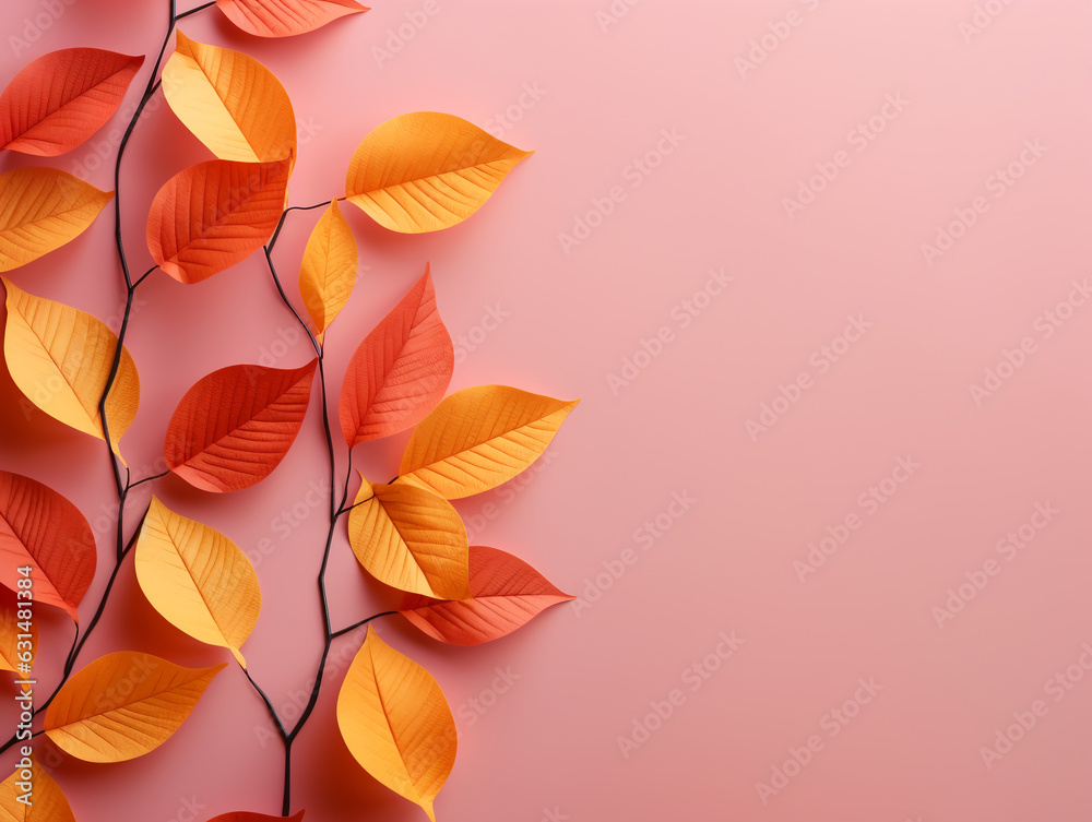 Fototapeta premium Background, wall texture, warm colors, bright leaves