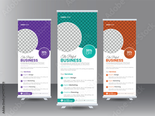 Vertical, Abstract Background, Pull Up Design, Modern x-Banner, Business Roll Up Banner Design Template photo