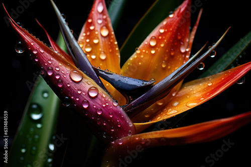 Fotobehang A detailed close-up shot of a strelitzia blossom, commonly known as the bird of