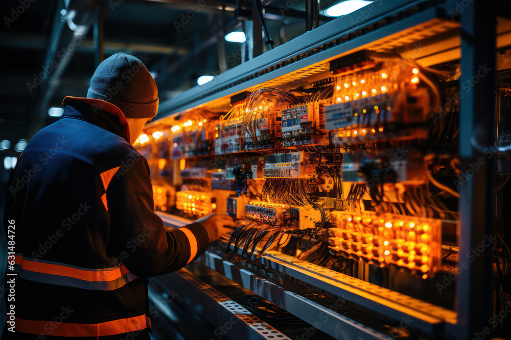 A technician performing routine maintenance on server equipment inside a data center, carefully inspecting cables, checking hardware components, and ensuring optimal performance of the infrastructure A technician performing routine maintenance on server equipment inside a data center, carefully inspecting cables, checking hardware components, and ensuring optimal performance of the infrastructure