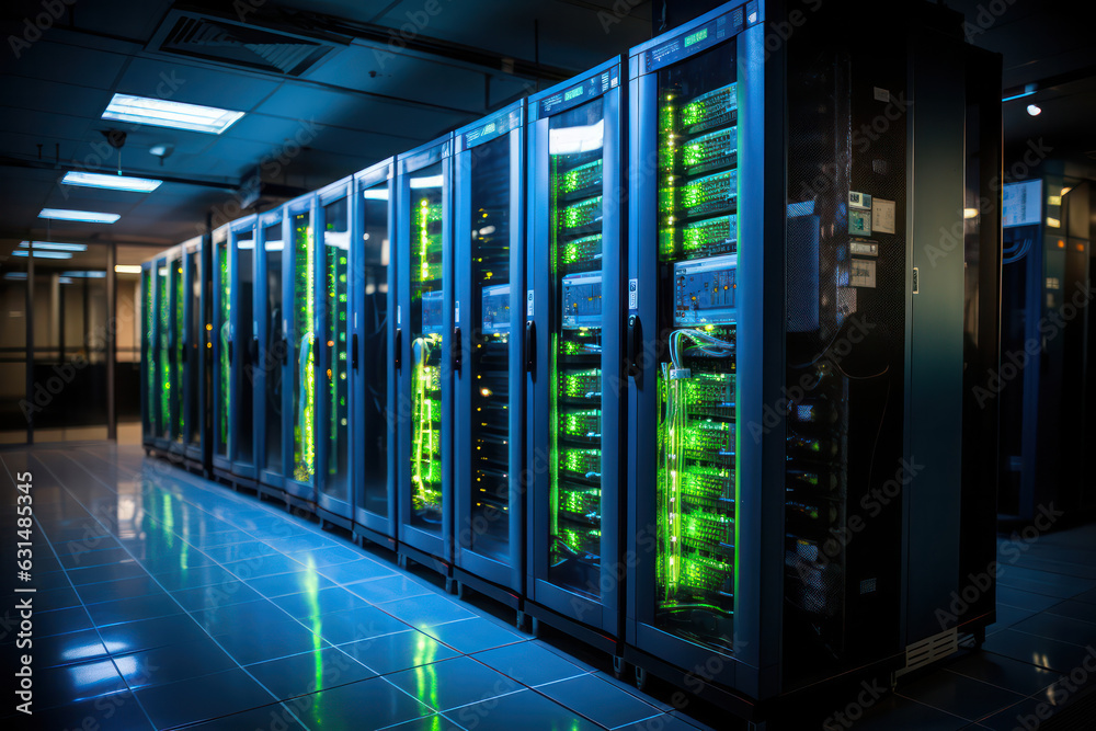 A close-up shot of high-density server racks in a server farm, with a focus on the compact design and efficient utilization of space for maximum computing power | ACTORS: None | LOCATION TYPE: High-de A close-up shot of high-density server racks in a server farm, with a focus on the compact design and efficient utilization of space for maximum computing power | ACTORS: None | LOCATION TYPE: High-de