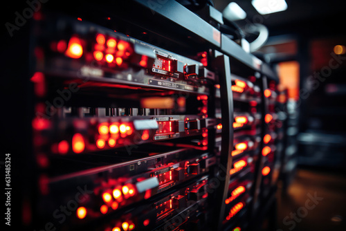 A shot of redundant server clusters and failover systems in a server farm, demonstrating the resilience and fault tolerance of the infrastructure | ACTORS: None | LOCATION TYPE: Redundancy and failove