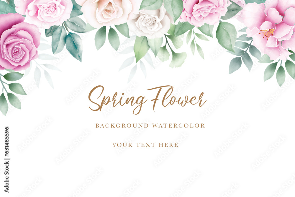 Elegant watercolor floral background design with hand drawn peony and leaves 