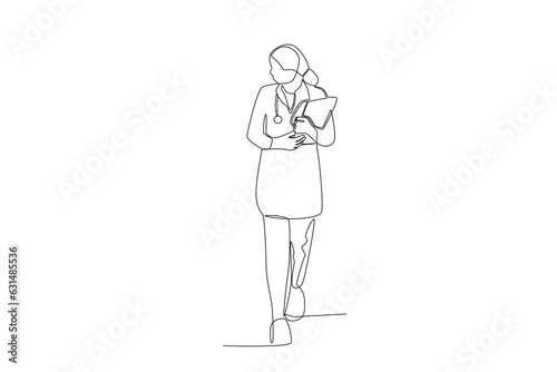Continuous single line drawing of a doctor is walking into the patient's room holding a file