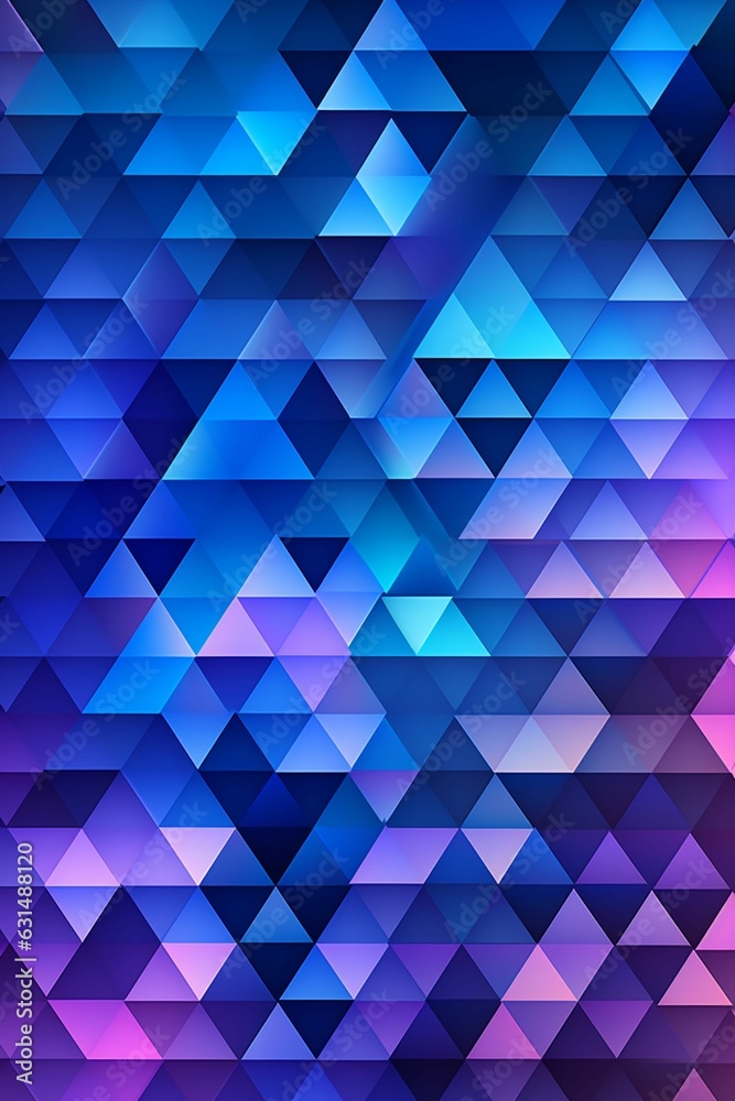 A geometric pattern of interlocking triangles in a gradient of blue to purple colors